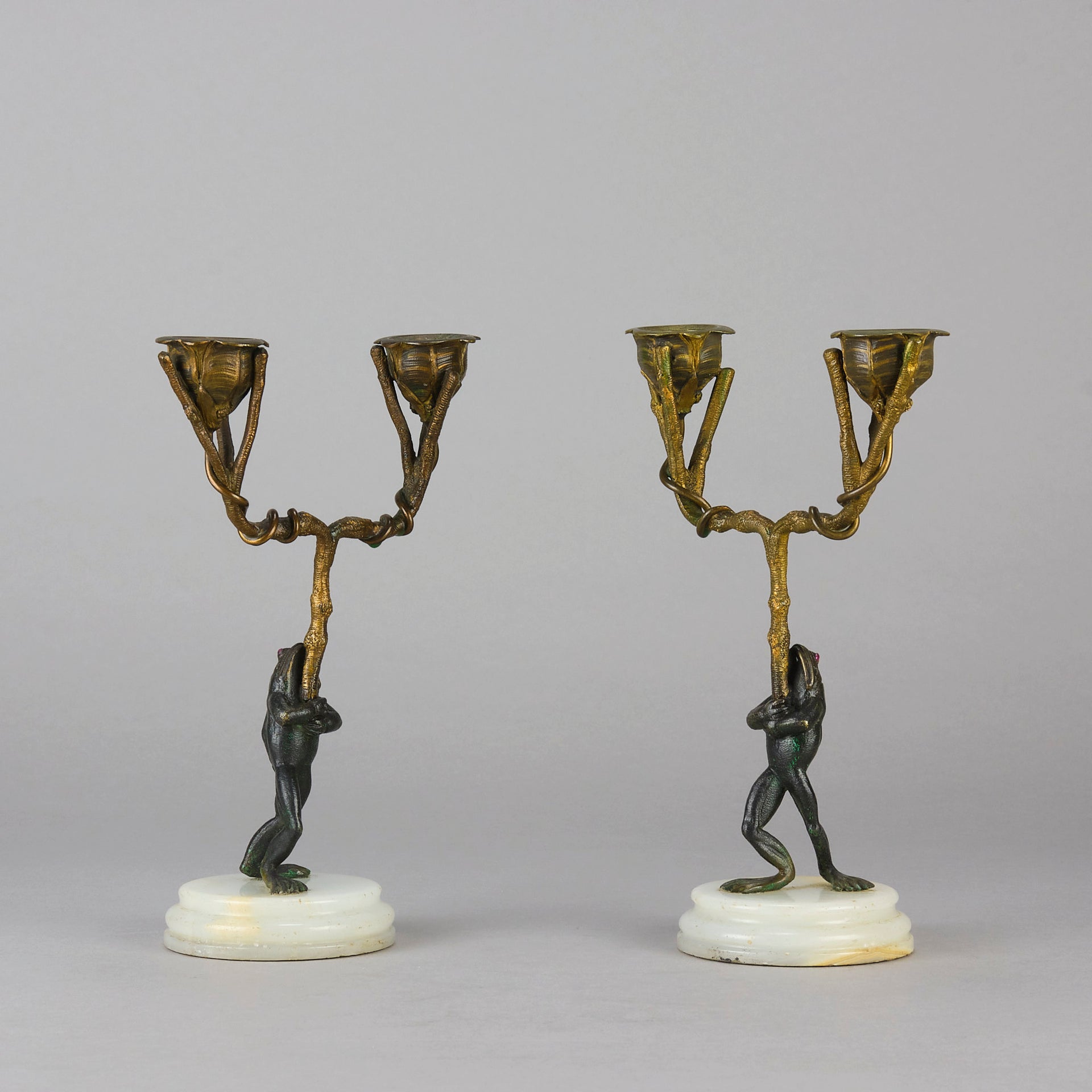"Frog Candlesticks" - French Bronze Candlesticks - Hickmet Fine Arts 