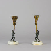"Frog Candlesticks" - French Bronze Candlesticks - Hickmet Fine Arts 