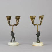 "Frog Candlesticks" - French Bronze Candlesticks - Hickmet Fine Arts 