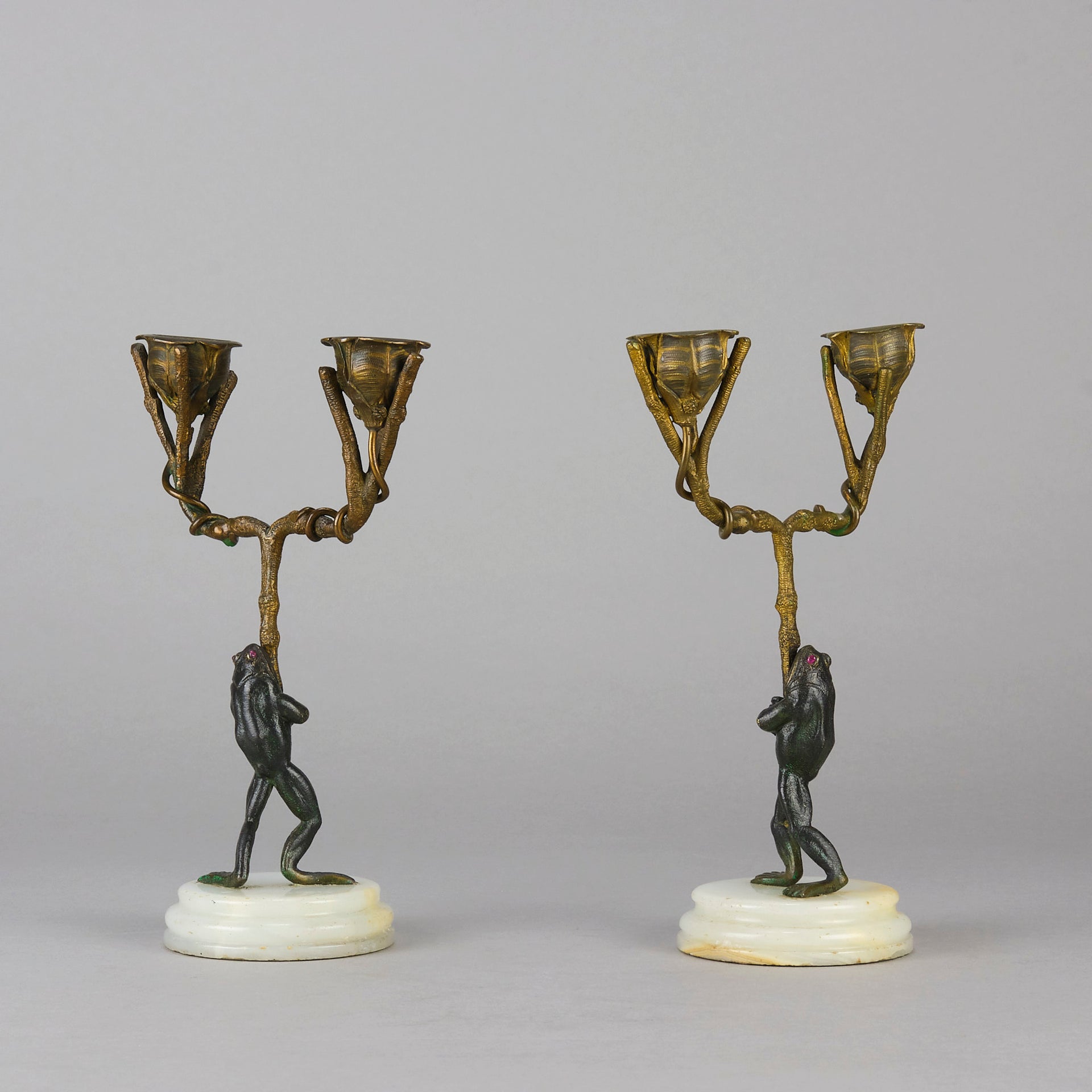 "Frog Candlesticks" - French Bronze Candlesticks - Hickmet Fine Arts 
