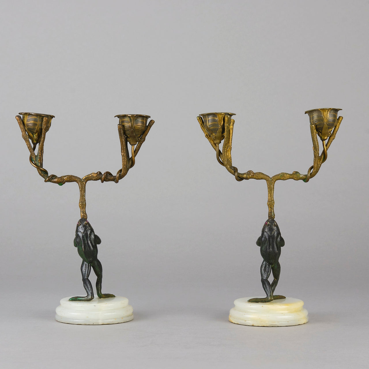 "Frog Candlesticks" - French Bronze Candlesticks - Hickmet Fine Arts 