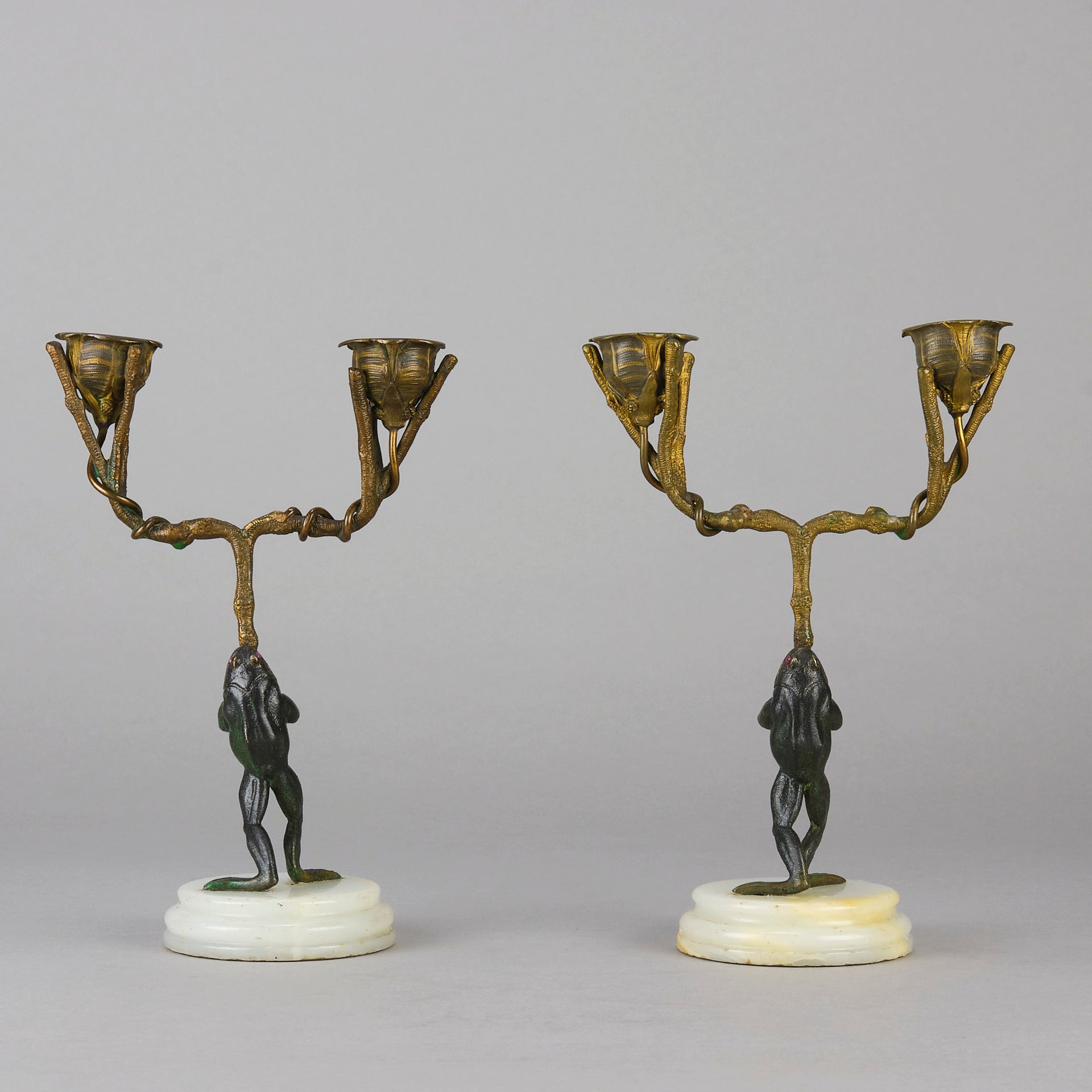 "Frog Candlesticks" - French Bronze Candlesticks - Hickmet Fine Arts 