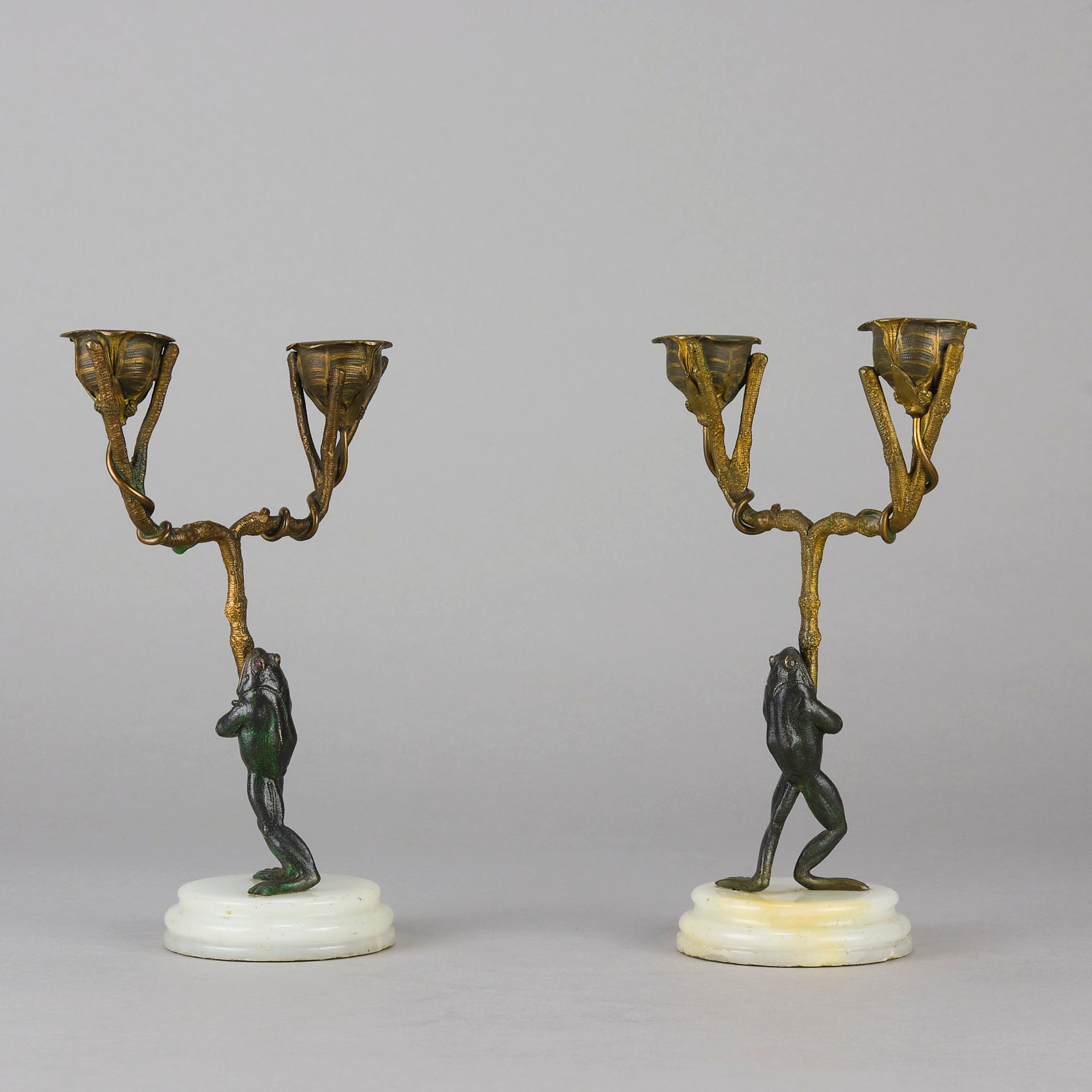 "Frog Candlesticks" - French Bronze Candlesticks - Hickmet Fine Arts 