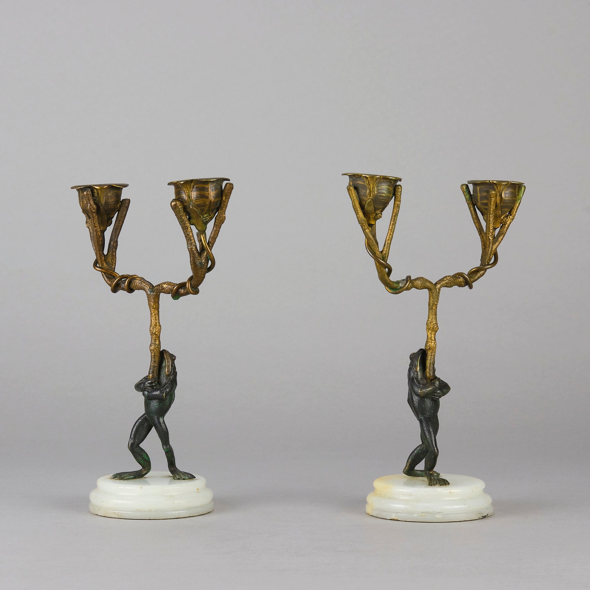 "Frog Candlesticks" - French Bronze Candlesticks - Hickmet Fine Arts 