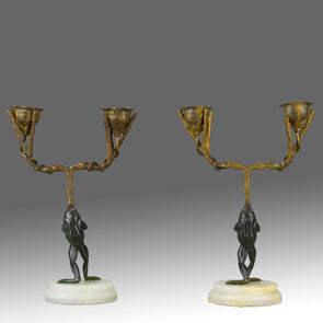 "Frog Candlesticks" - French Bronze Candlesticks - Hickmet Fine Arts 