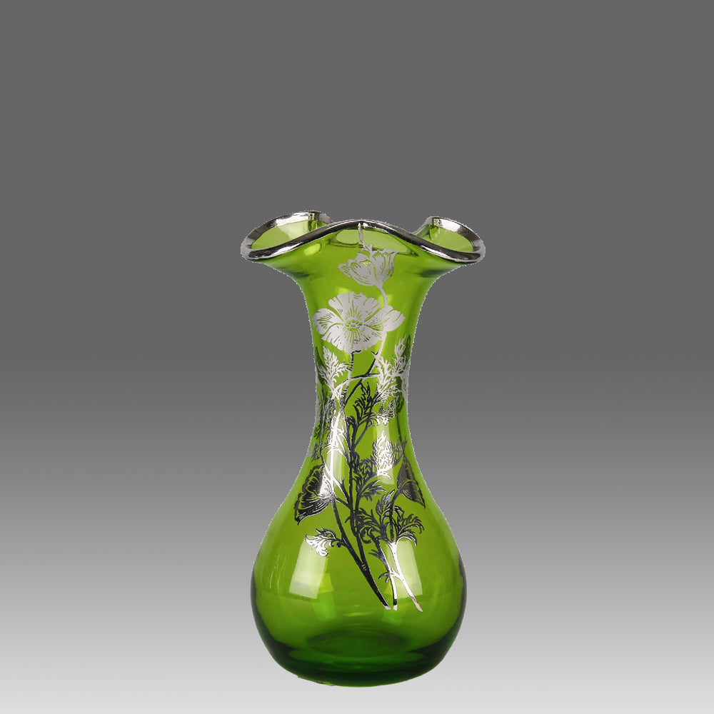 American Art Nouveau Glass Vase - Iridescent green silvered vase - Art Nouveau Glass - Hickmet Fine Art