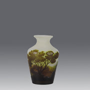 Green Landscape Vase by Emile Gallé An excellent late 19th Century cameo glass vase decorated with a deep green and burgundy landscape against a white field with fabulous detail and colour