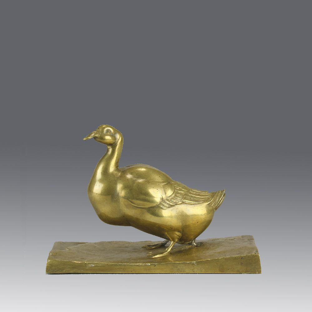 Gilt Bronze Duck - J Michel Hook Bill Duck - Hickmet Fine Arts