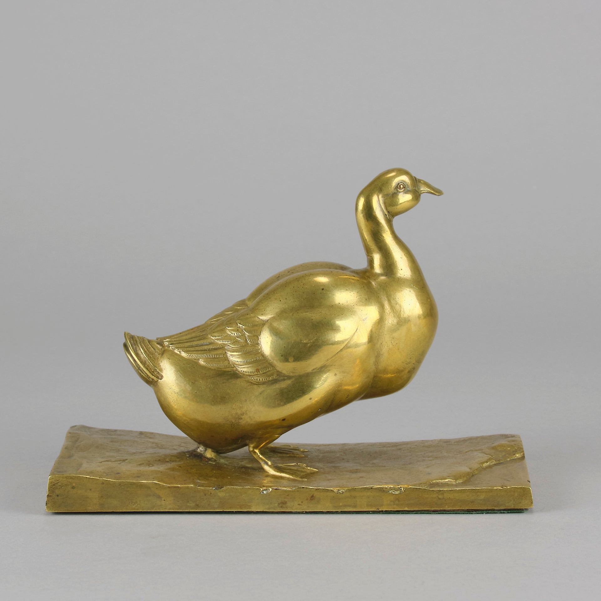 Gilt Bronze Duck - J Michel Hook Bill Duck - Hickmet Fine Arts