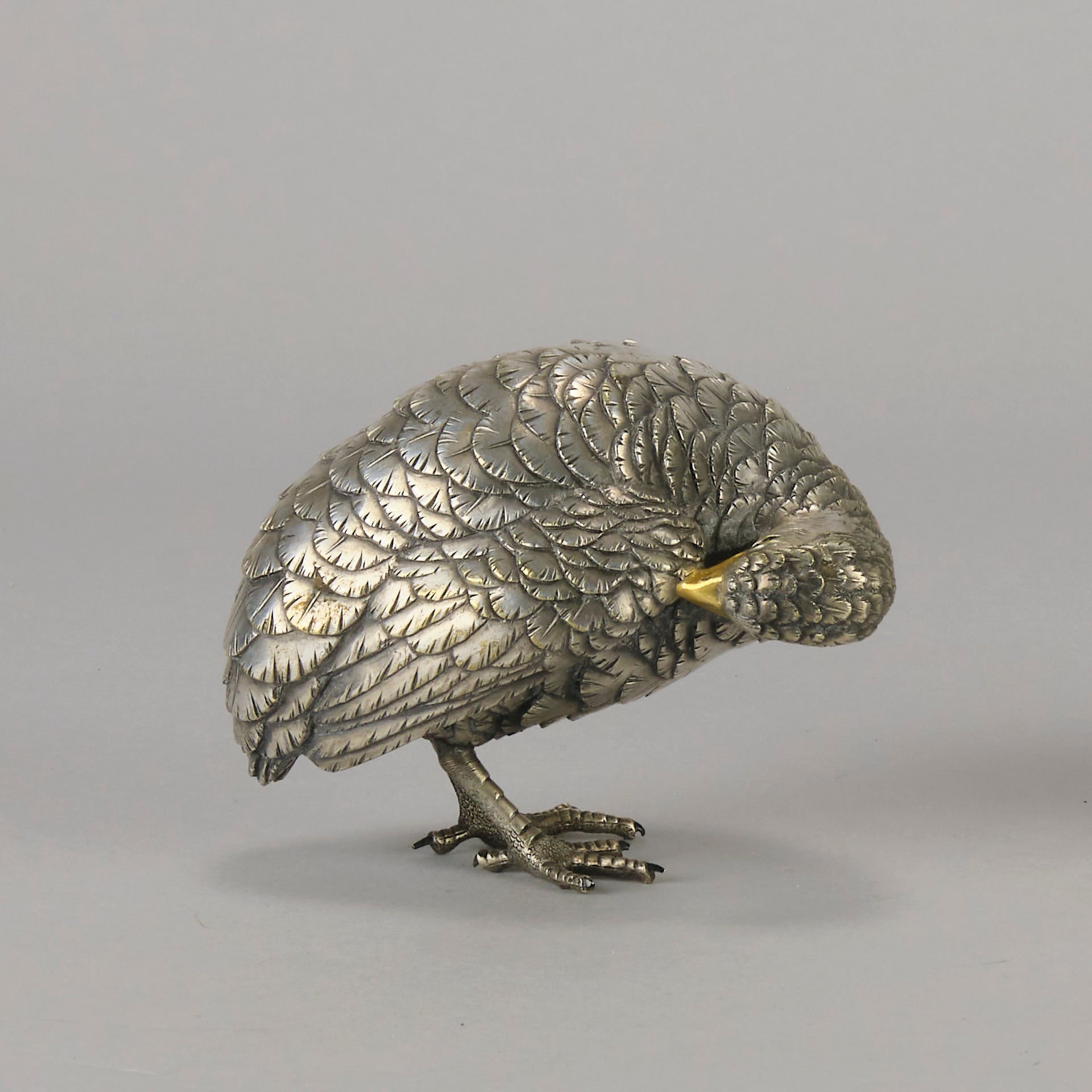 Japanese Okimono - Silvered Partridge- Antique Bronze - Hickmet Fine Arts