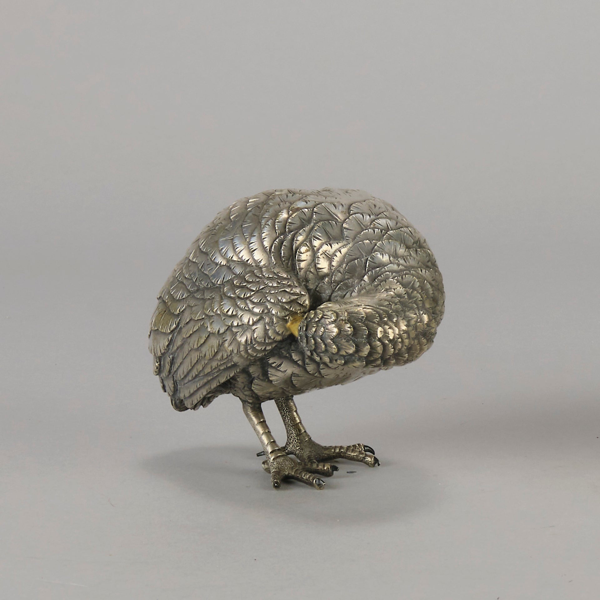 Japanese Okimono - Silvered Partridge- Antique Bronze - Hickmet Fine Arts