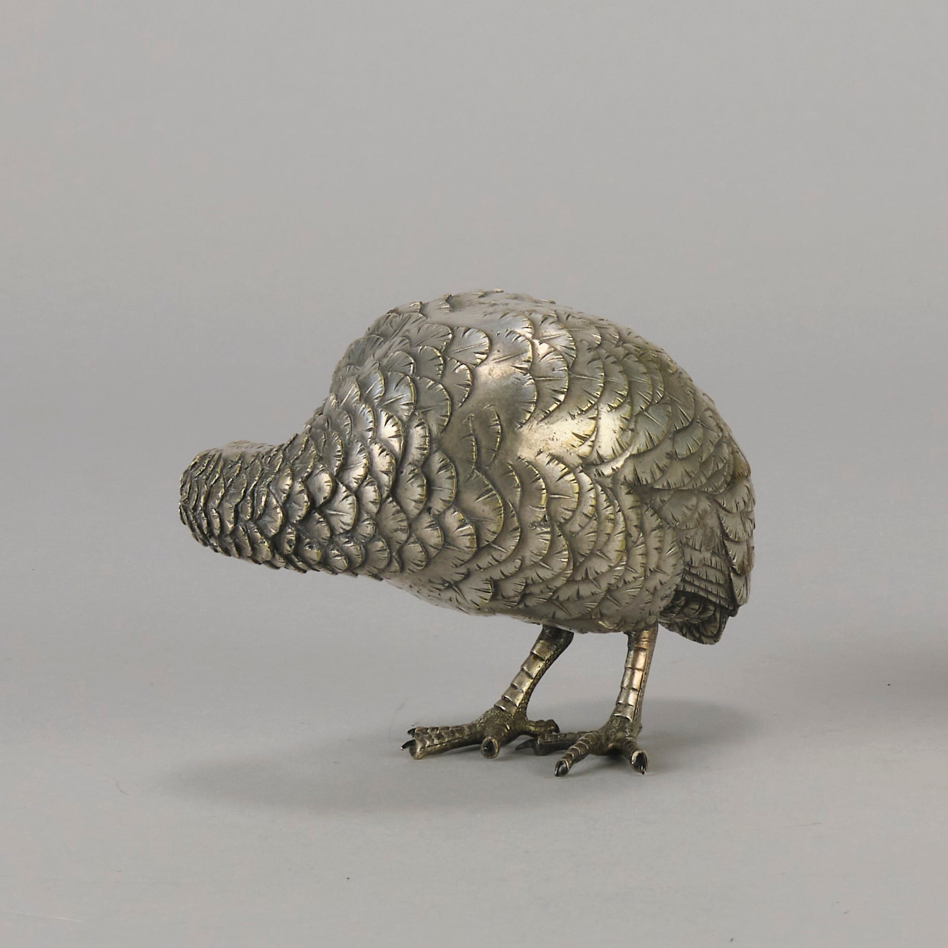 Japanese Okimono - Silvered Partridge- Antique Bronze - Hickmet Fine Arts