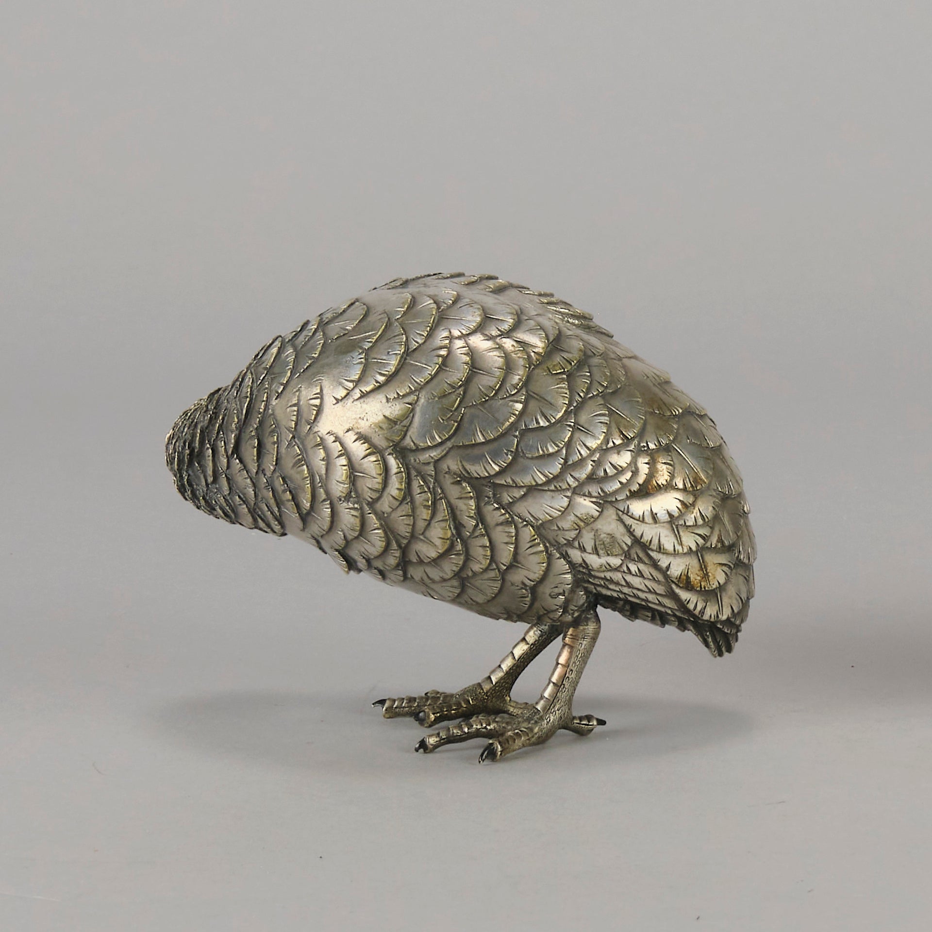 Japanese Okimono - Silvered Partridge- Antique Bronze - Hickmet Fine Arts