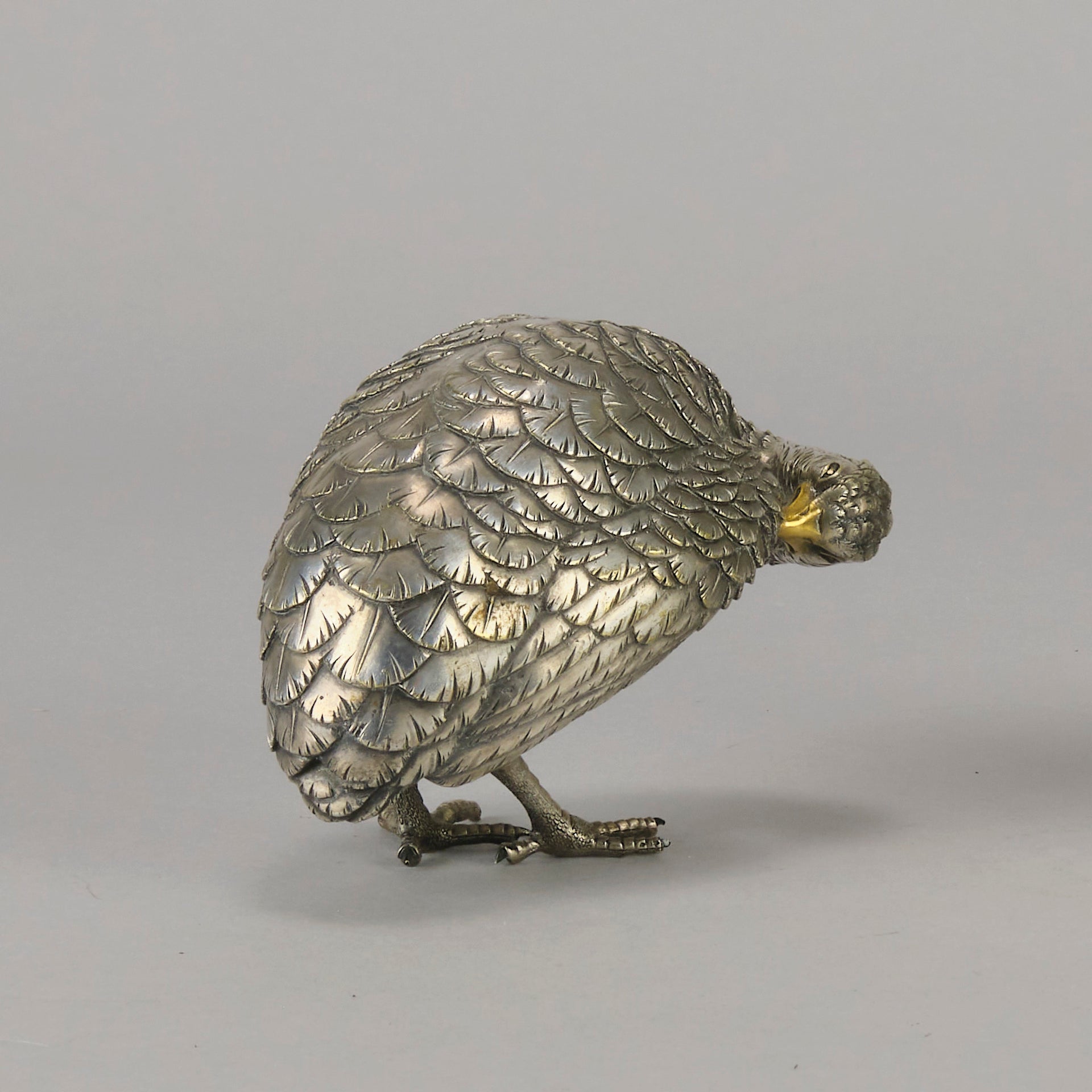Japanese Okimono - Silvered Partridge- Antique Bronze - Hickmet Fine Arts