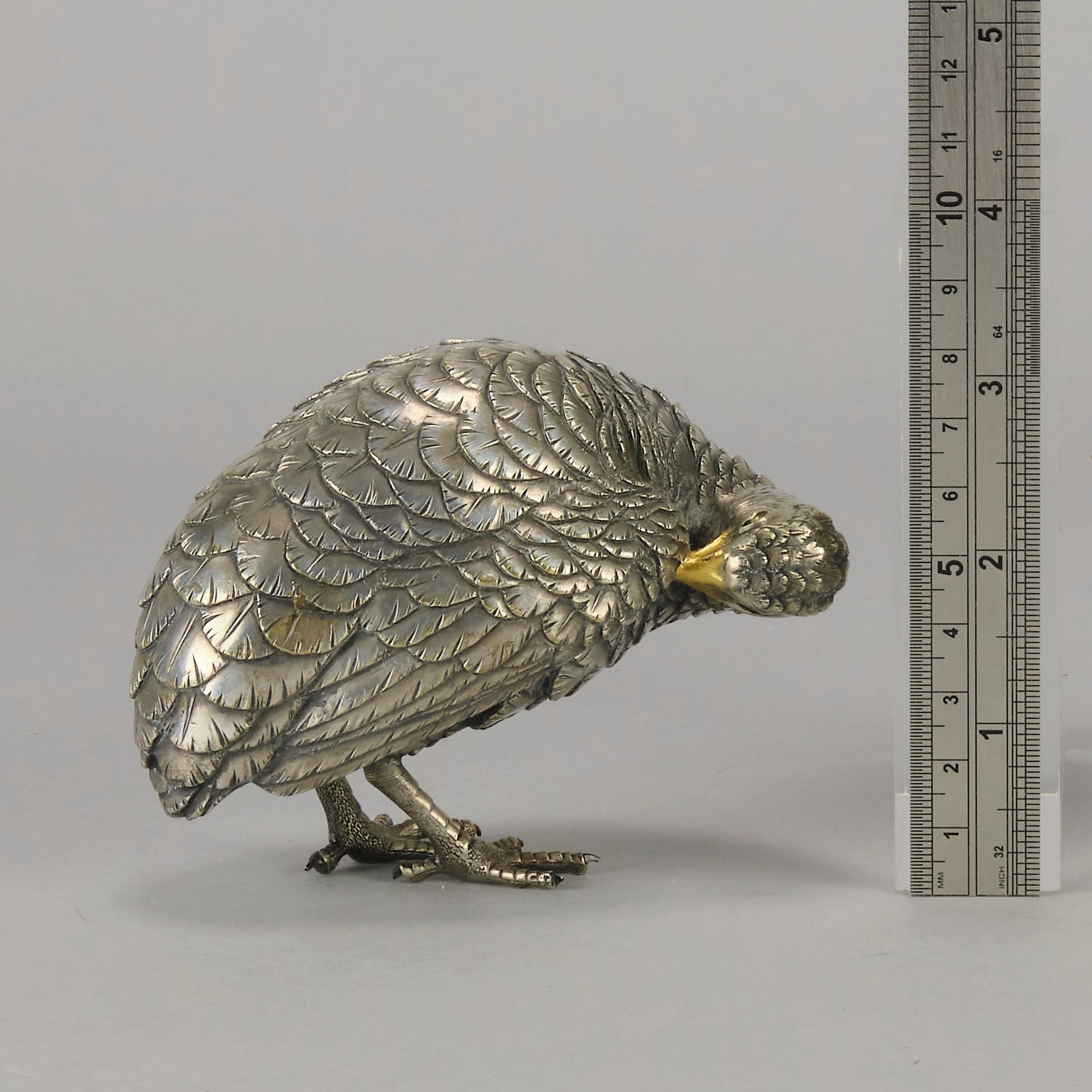Japanese Okimono - Silvered Partridge- Antique Bronze - Hickmet Fine Arts