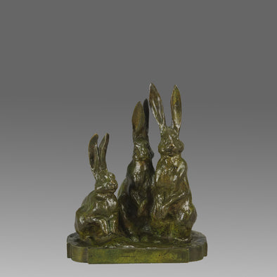 Jean Magrou Bronze - Three Alert Hares - Hickmet Fine Arts 