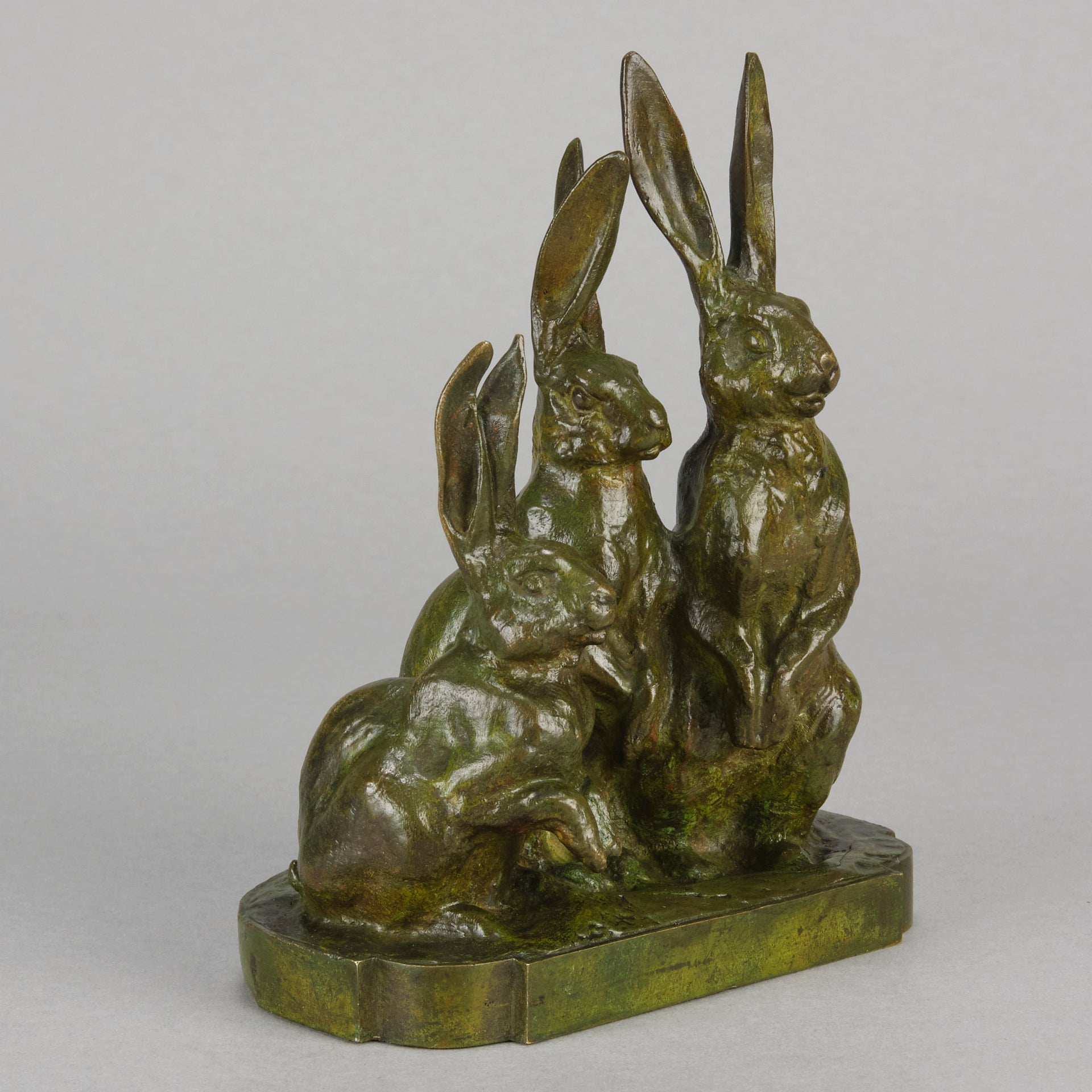 Jean Magrou Bronze - Three Alert Hares - Hickmet Fine Arts 