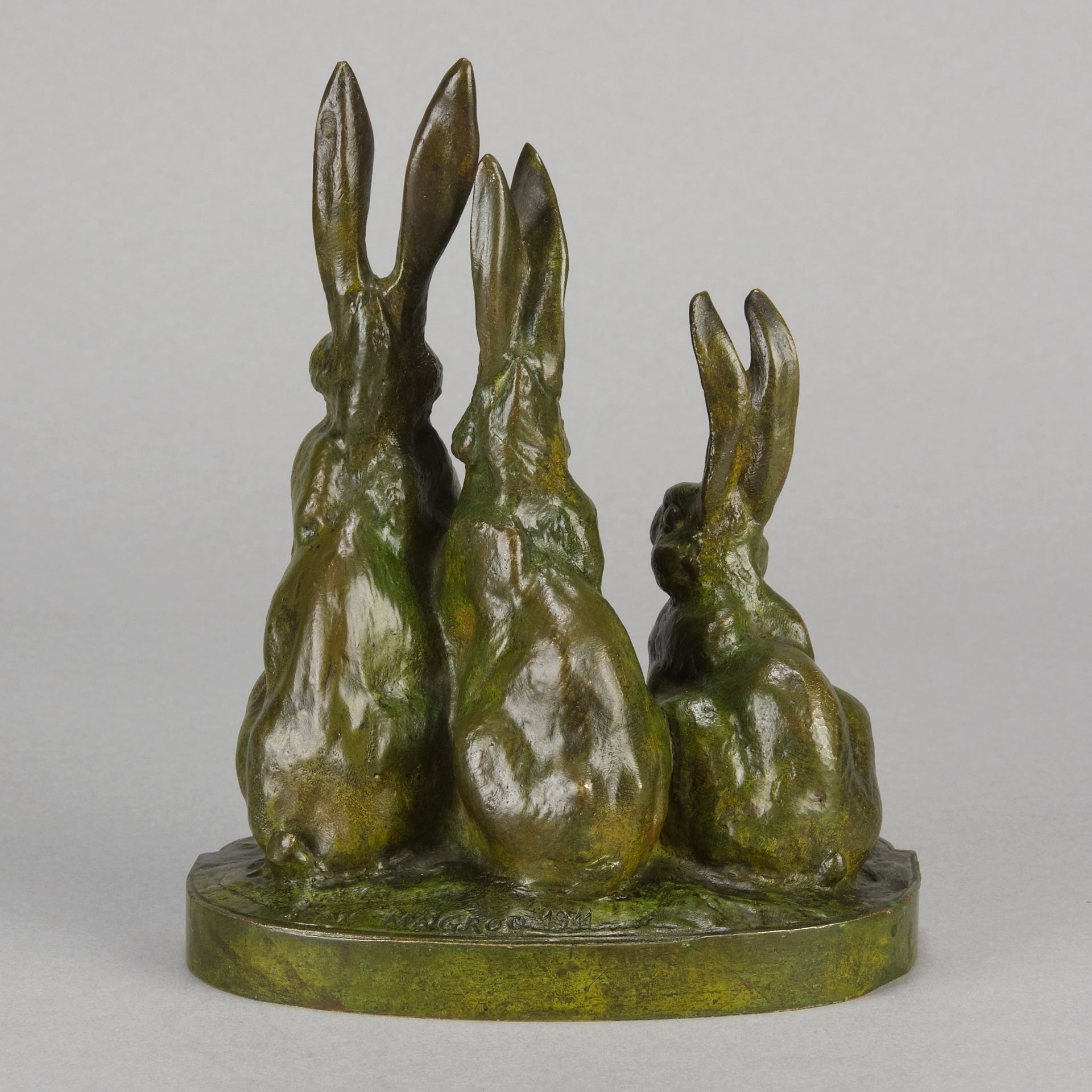 Jean Magrou Bronze - Three Alert Hares - Hickmet Fine Arts 