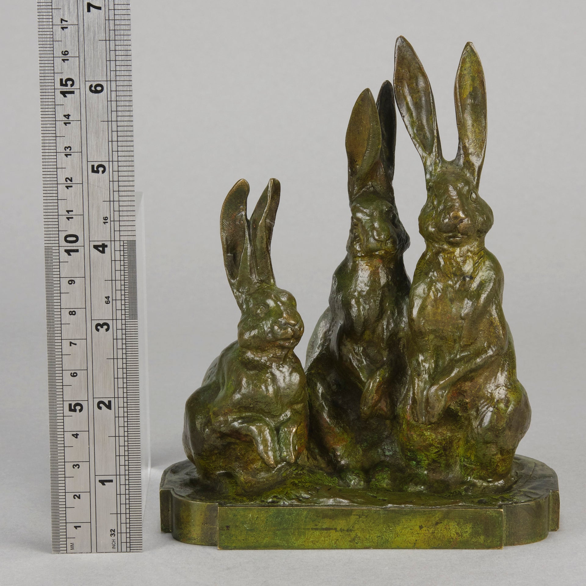 Jean Magrou Bronze - Three Alert Hares - Hickmet Fine Arts 
