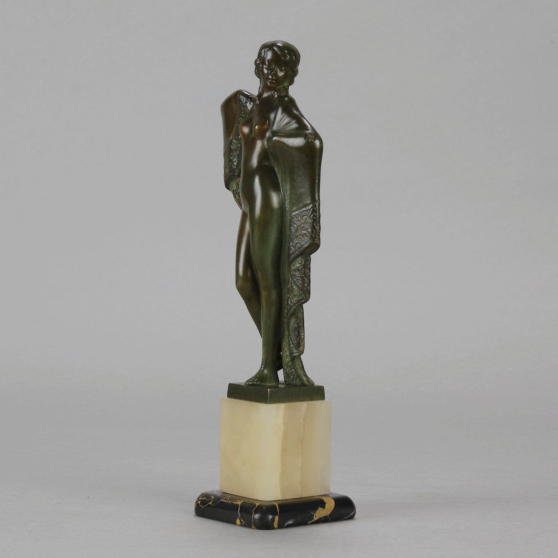 Josef Lorenzl Cloaked Lady - Art Deco Bronze - Hickmet Fine Arts