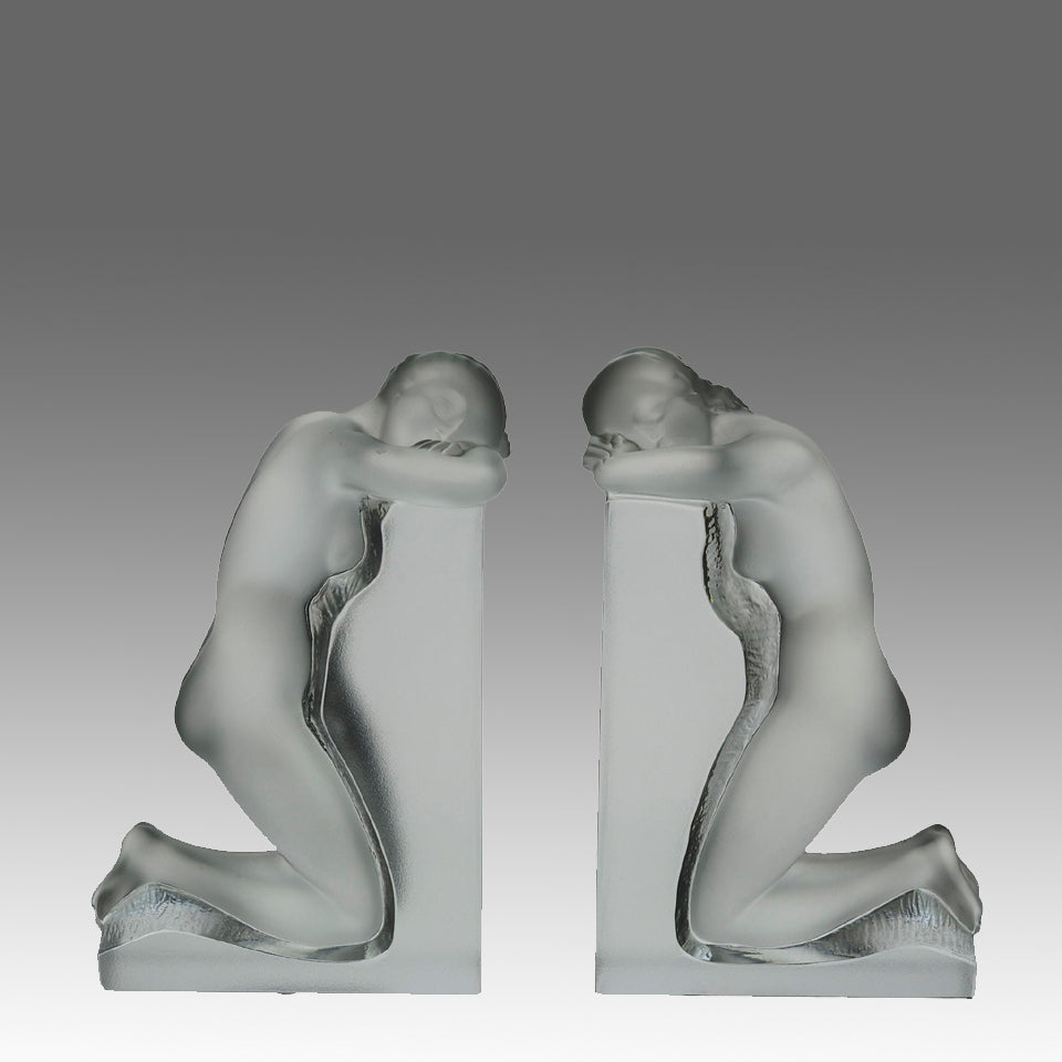 Lalique Bookends - Lalique Glass Reverie Bookends - Hickmet Fine Arts 