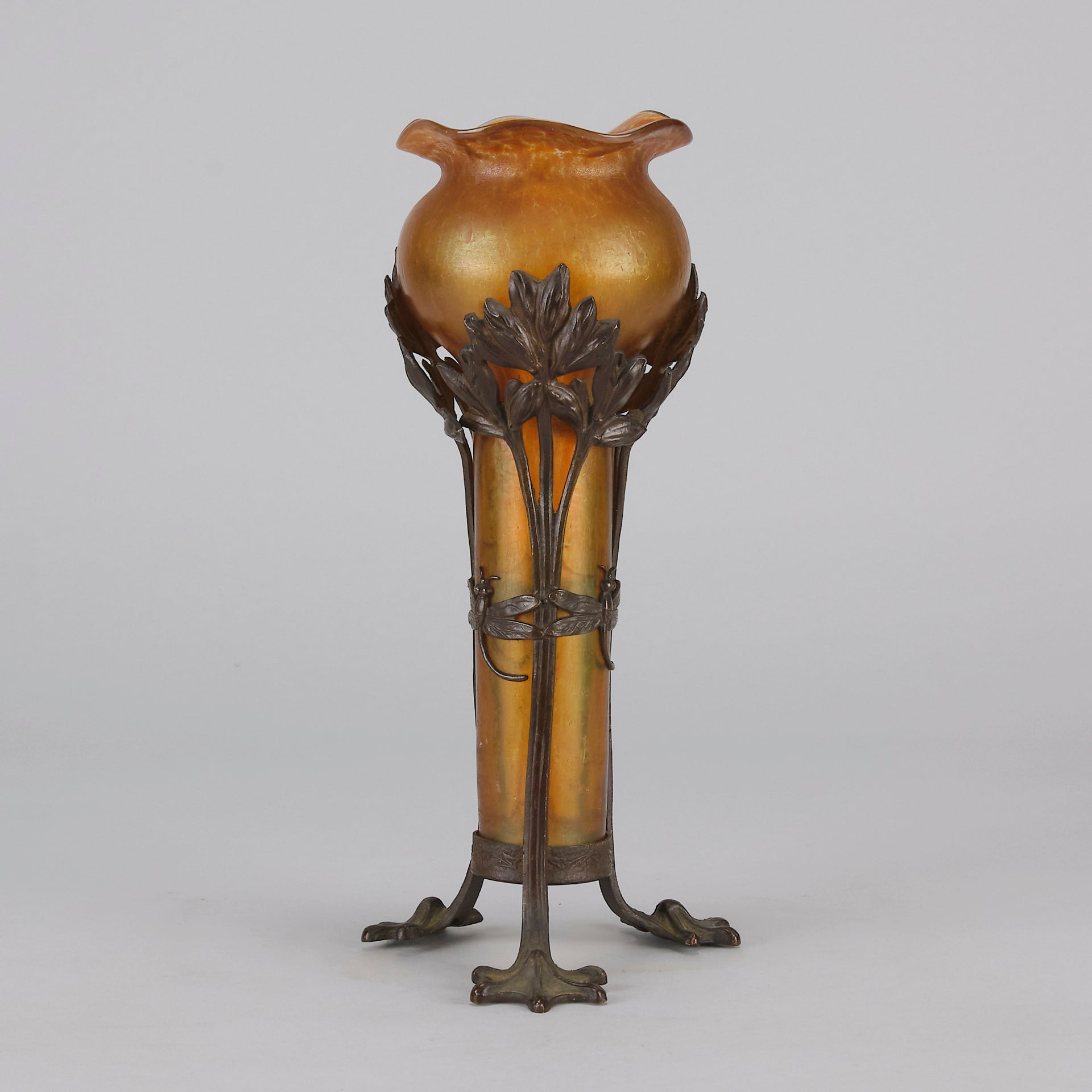 Loetz vase with bronze mounts