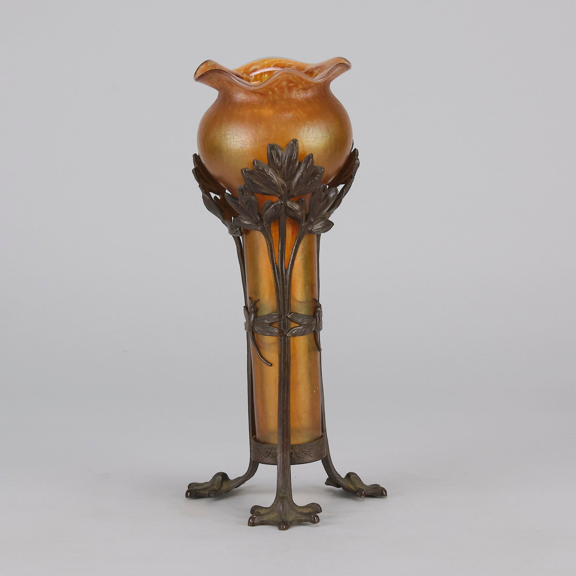Loetz vase with bronze mounts