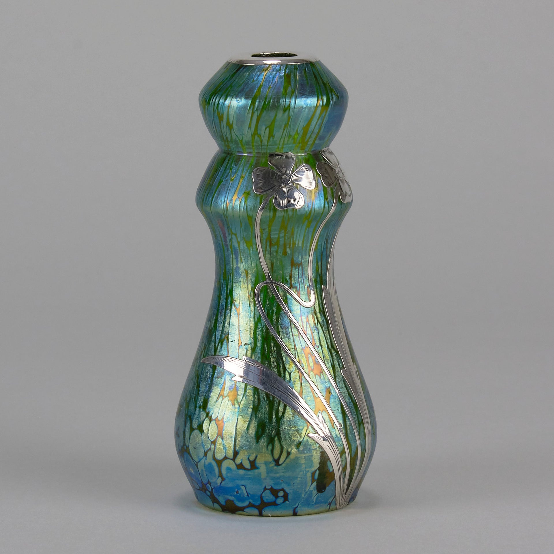 Loetz Silvered overlay Vase - Art Nouveau Glass - Hickmet Fine Arts 