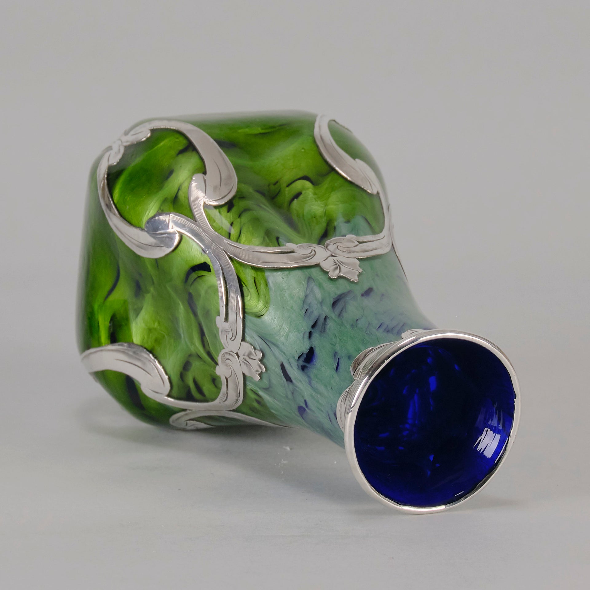 Iridescent Blue Silvered Loetz Vase - Art Nouveau Glass - Hickmet Fine Arts 