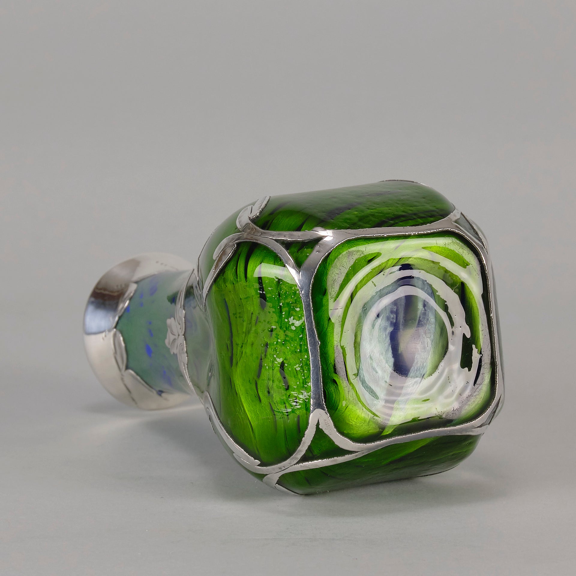 Iridescent Blue Silvered Loetz Vase - Art Nouveau Glass - Hickmet Fine Arts 