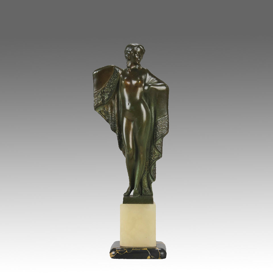 Josef Lorenzl Cloaked Lady - Art Deco Bronze - Hickmet Fine Arts
