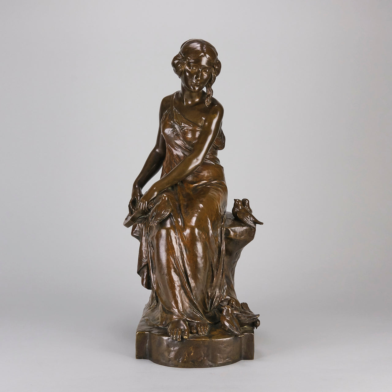 Maurice Bouval Bronze - Femma Avec Oiseaux - Hickmet Fine Arts