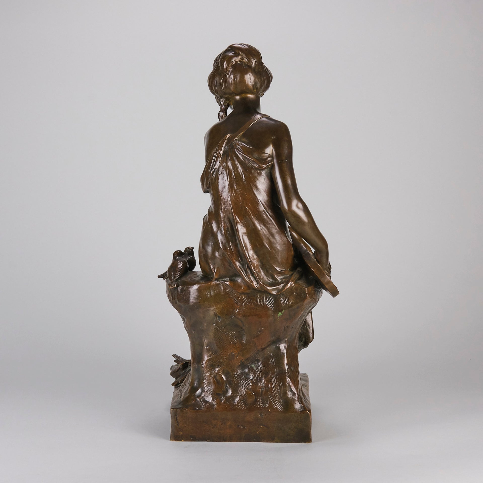Maurice Bouval Bronze - Femma Avec Oiseaux - Hickmet Fine Arts