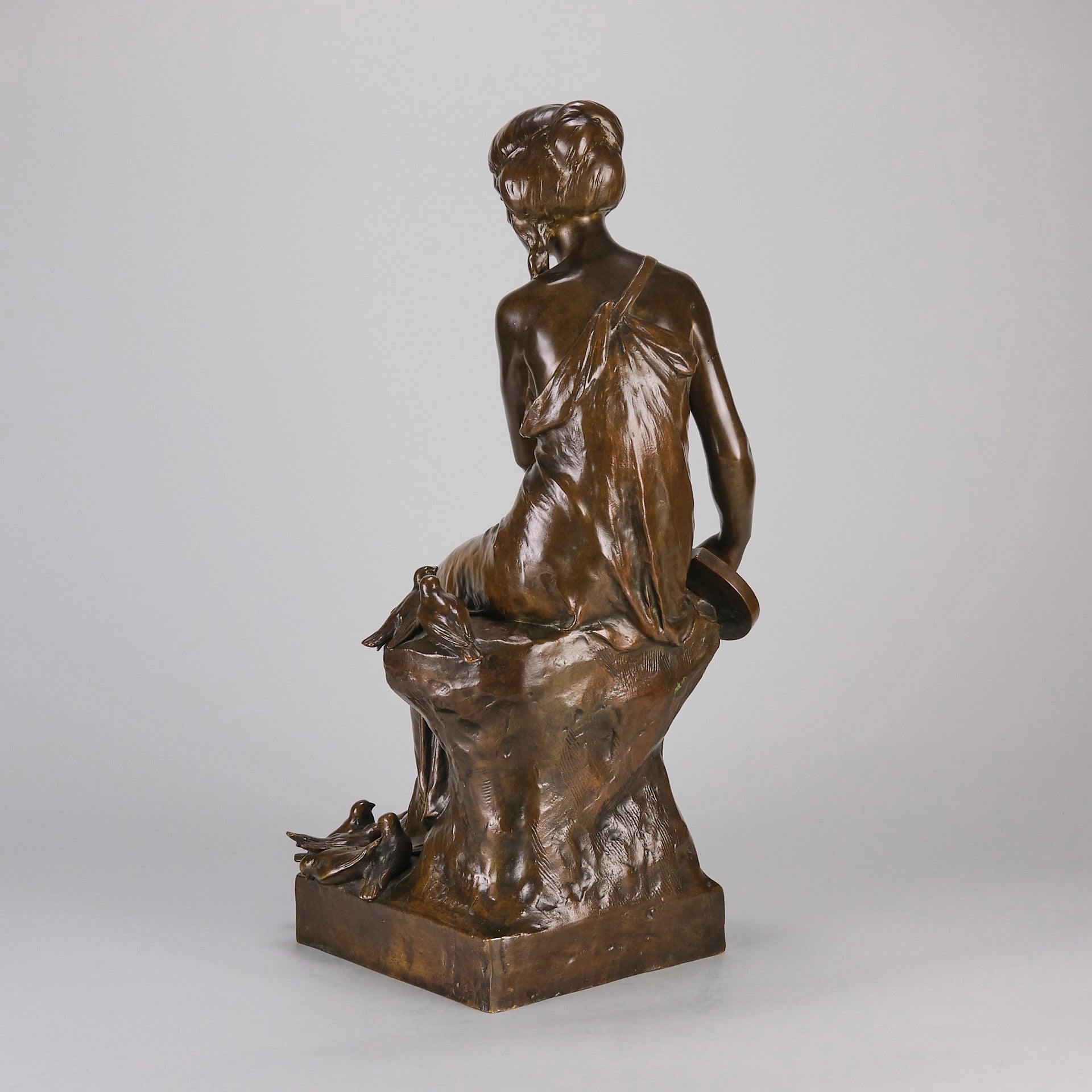Maurice Bouval Bronze - Femma Avec Oiseaux - Hickmet Fine Arts