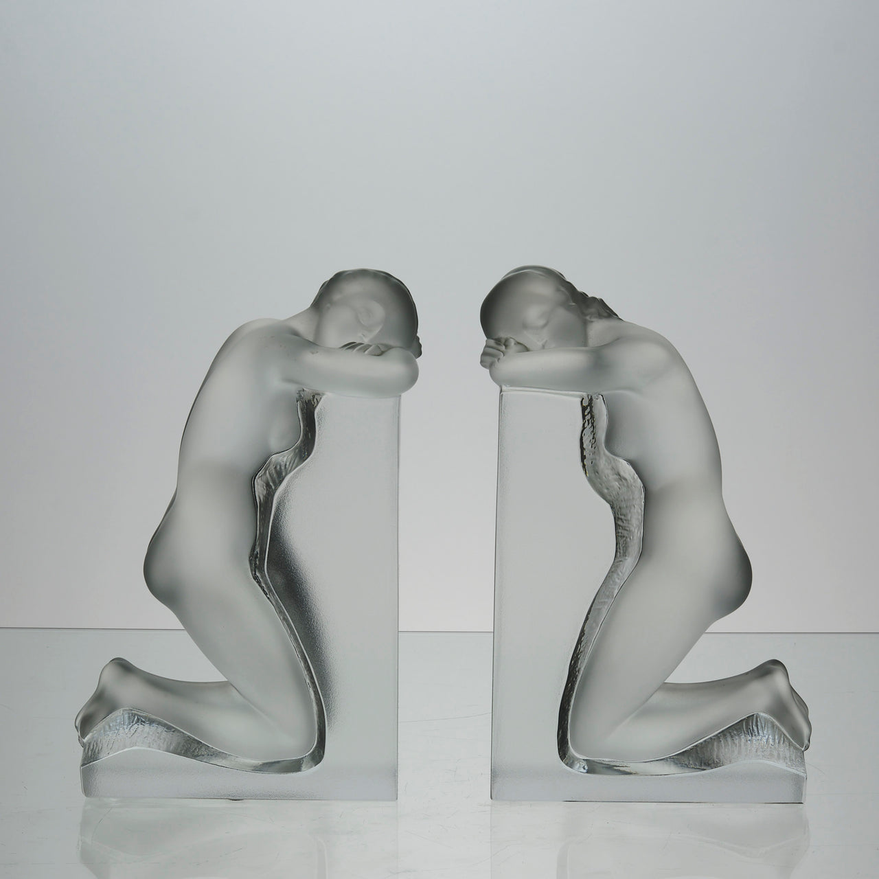 Lalique Bookends - Lalique Glass Reverie Bookends - Hickmet Fine Arts 
