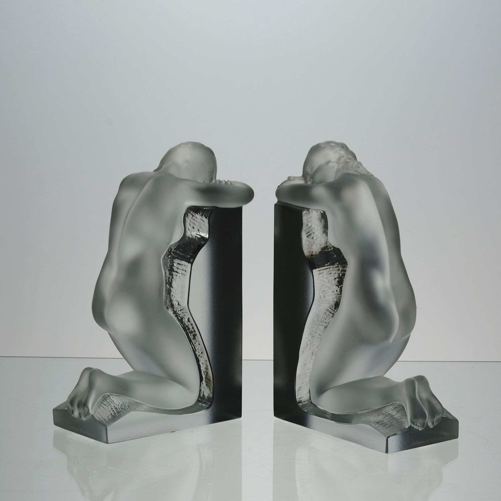 Lalique Bookends - Lalique Glass Reverie Bookends - Hickmet Fine Arts 