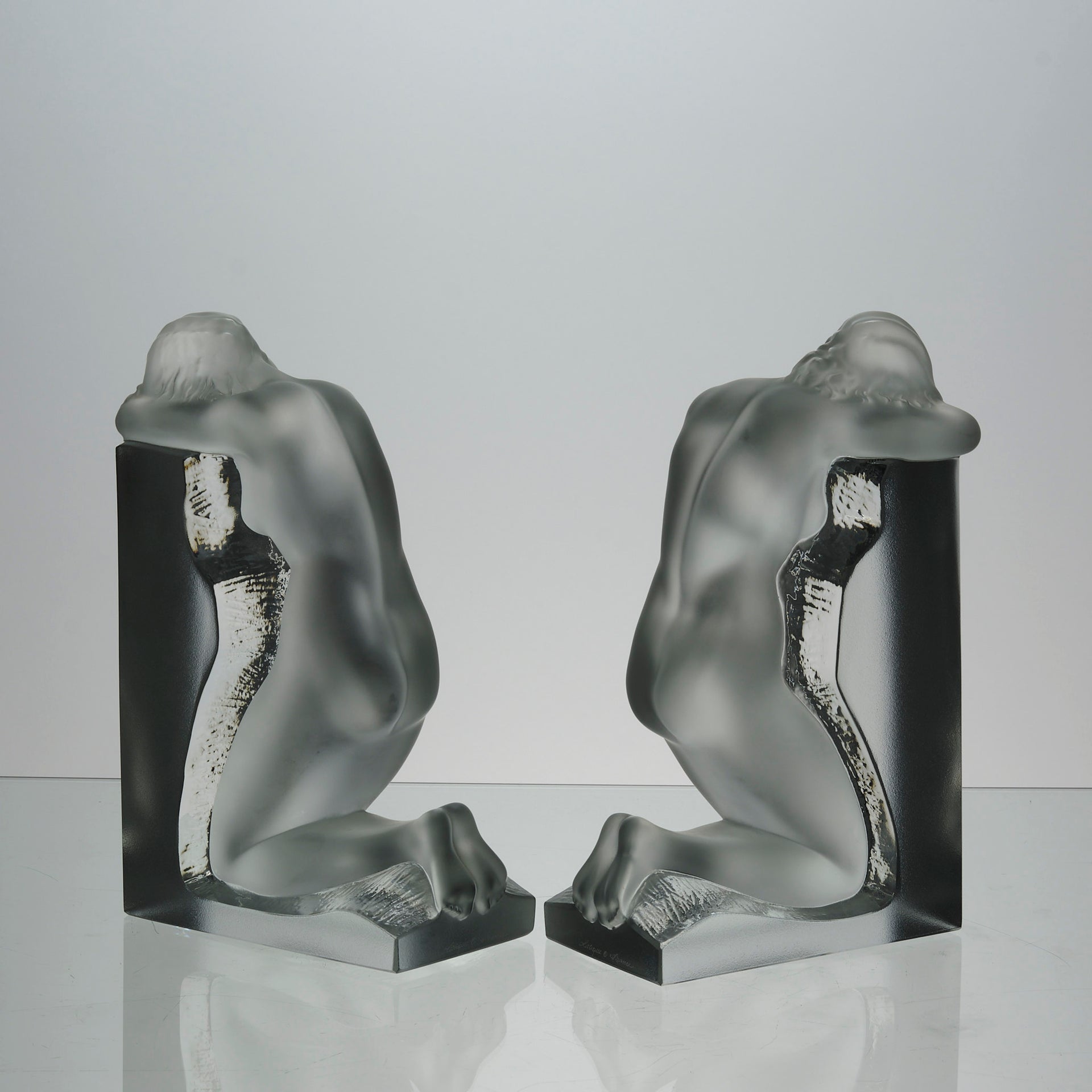 Lalique Bookends - Lalique Glass Reverie Bookends - Hickmet Fine Arts 