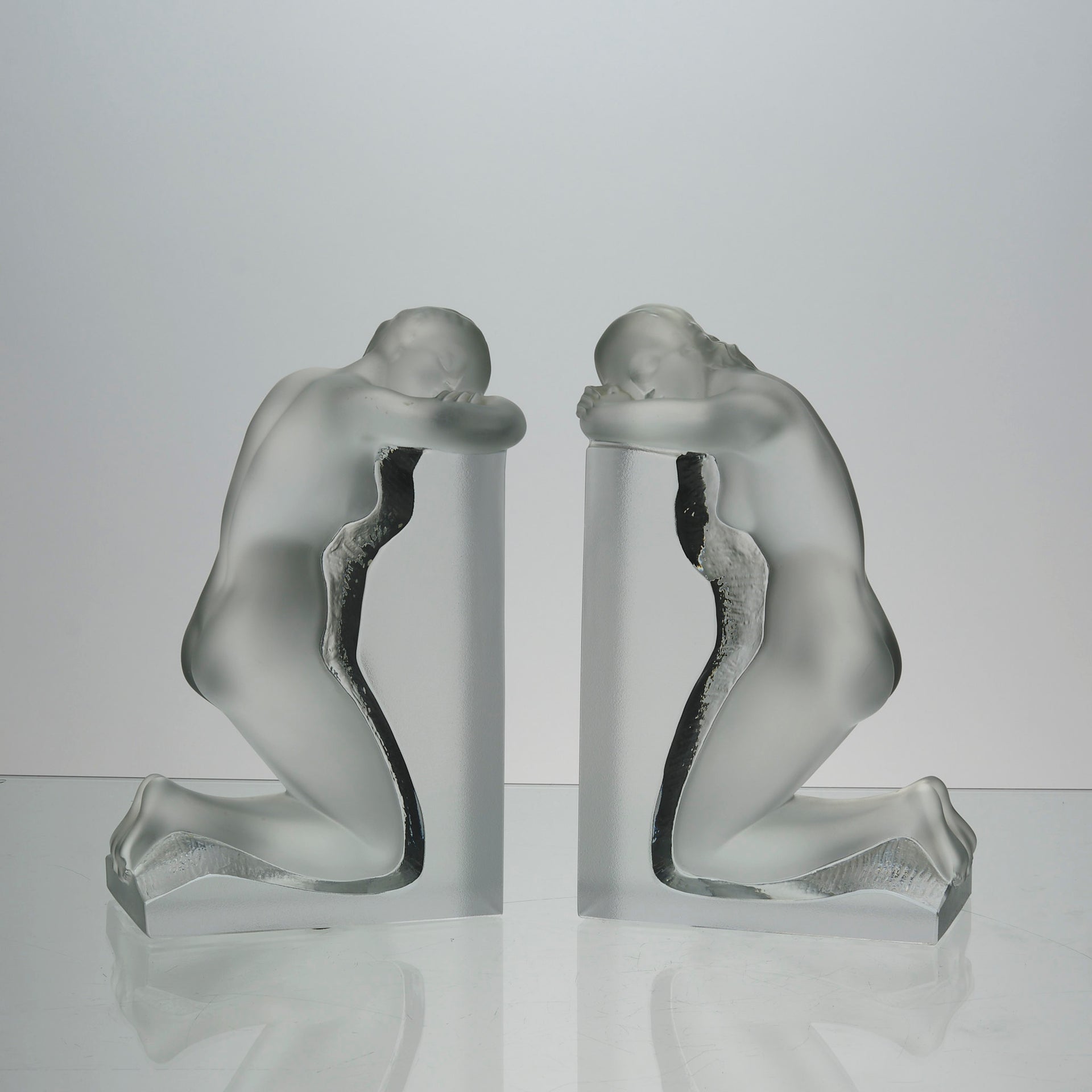 Lalique Bookends - Lalique Glass Reverie Bookends - Hickmet Fine Arts 