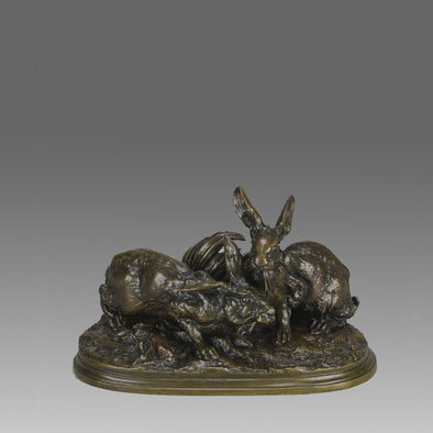 Deux Lapins - Pierre Jules Mene Bronze - Hickmet Fine Arts