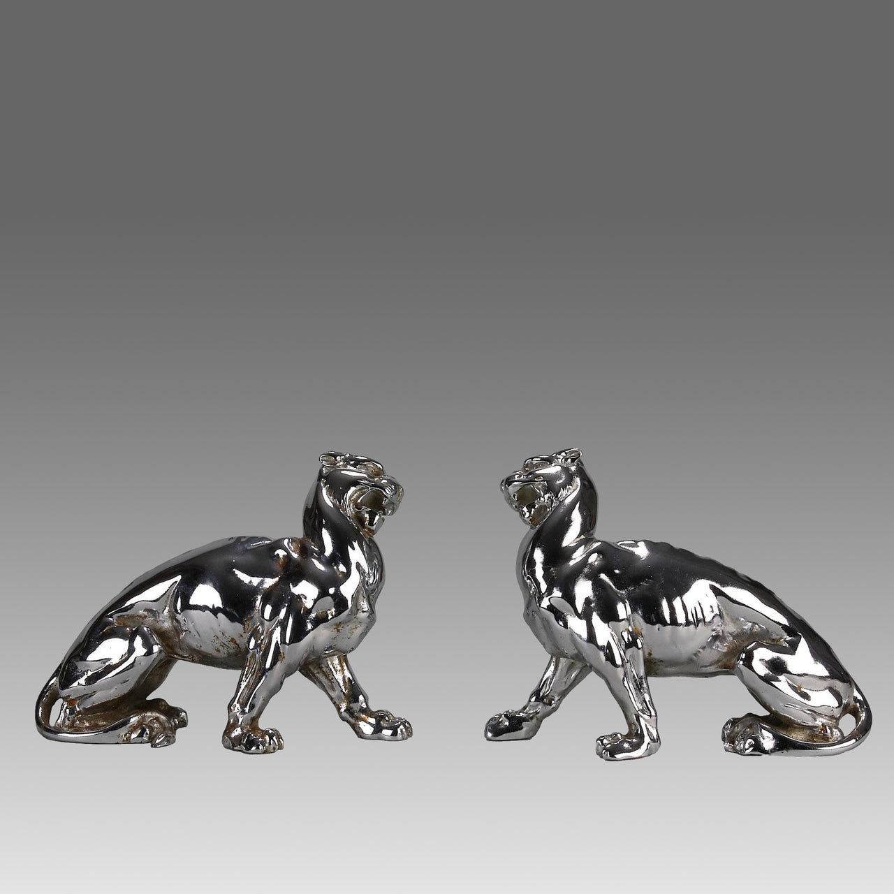 Chromed Bronze Panthers - Art Deco Bookends - Hickmet Fine Arts 