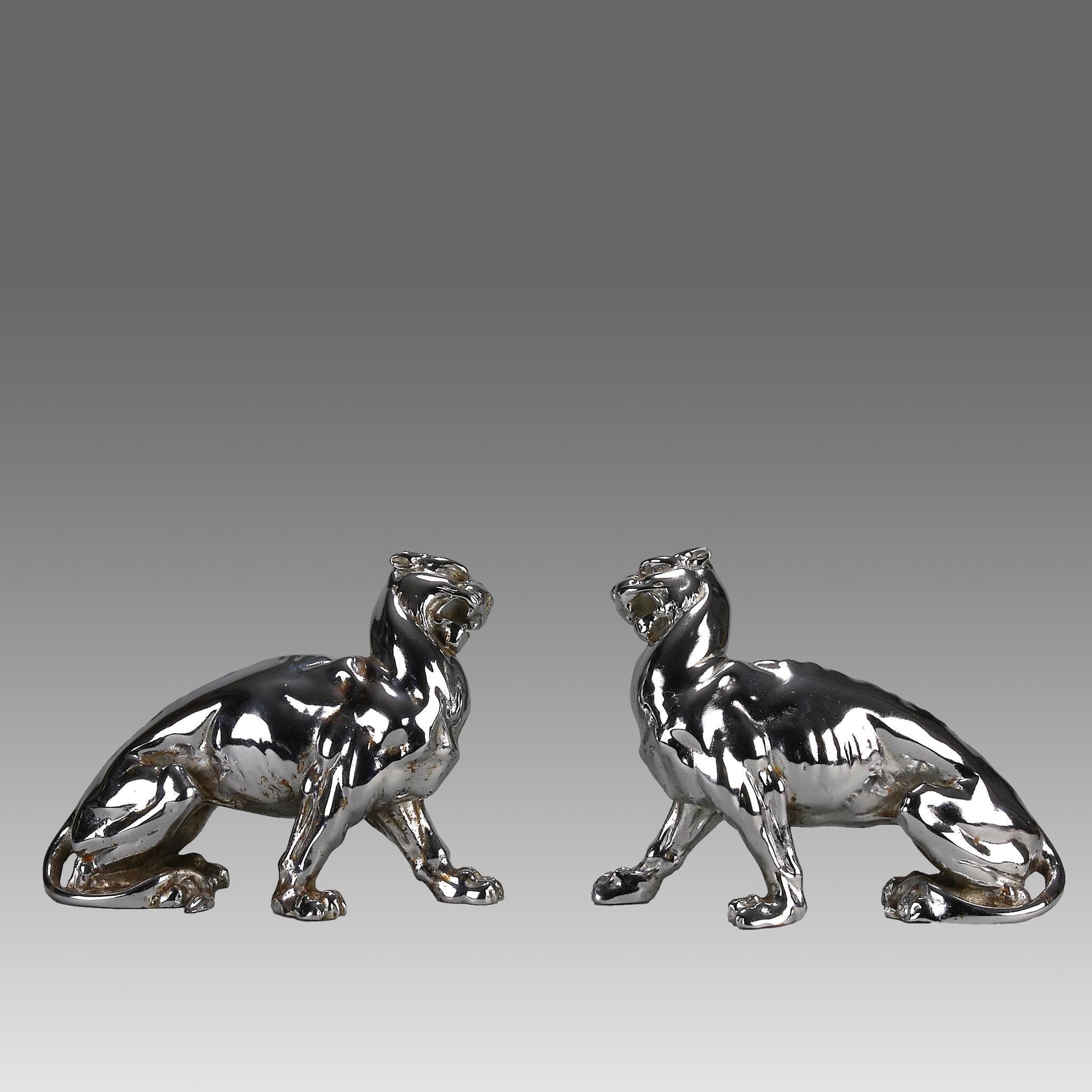 Chromed Bronze Panthers - Art Deco Bookends - Hickmet Fine Arts 