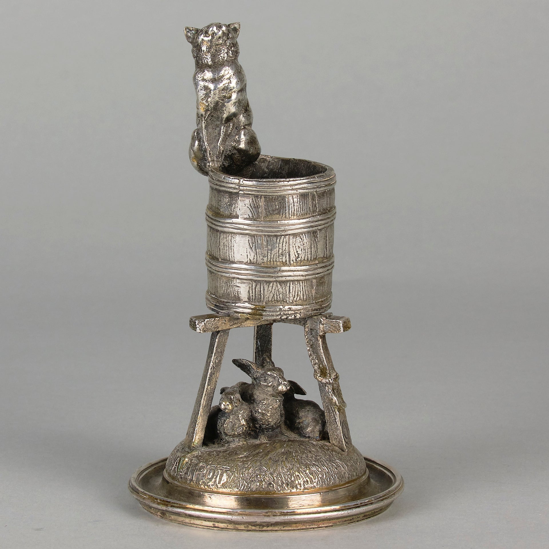 Pautrot Cat & Bunnies - Ferdinand Pautrot Bronze - Hickmet Fine Arts