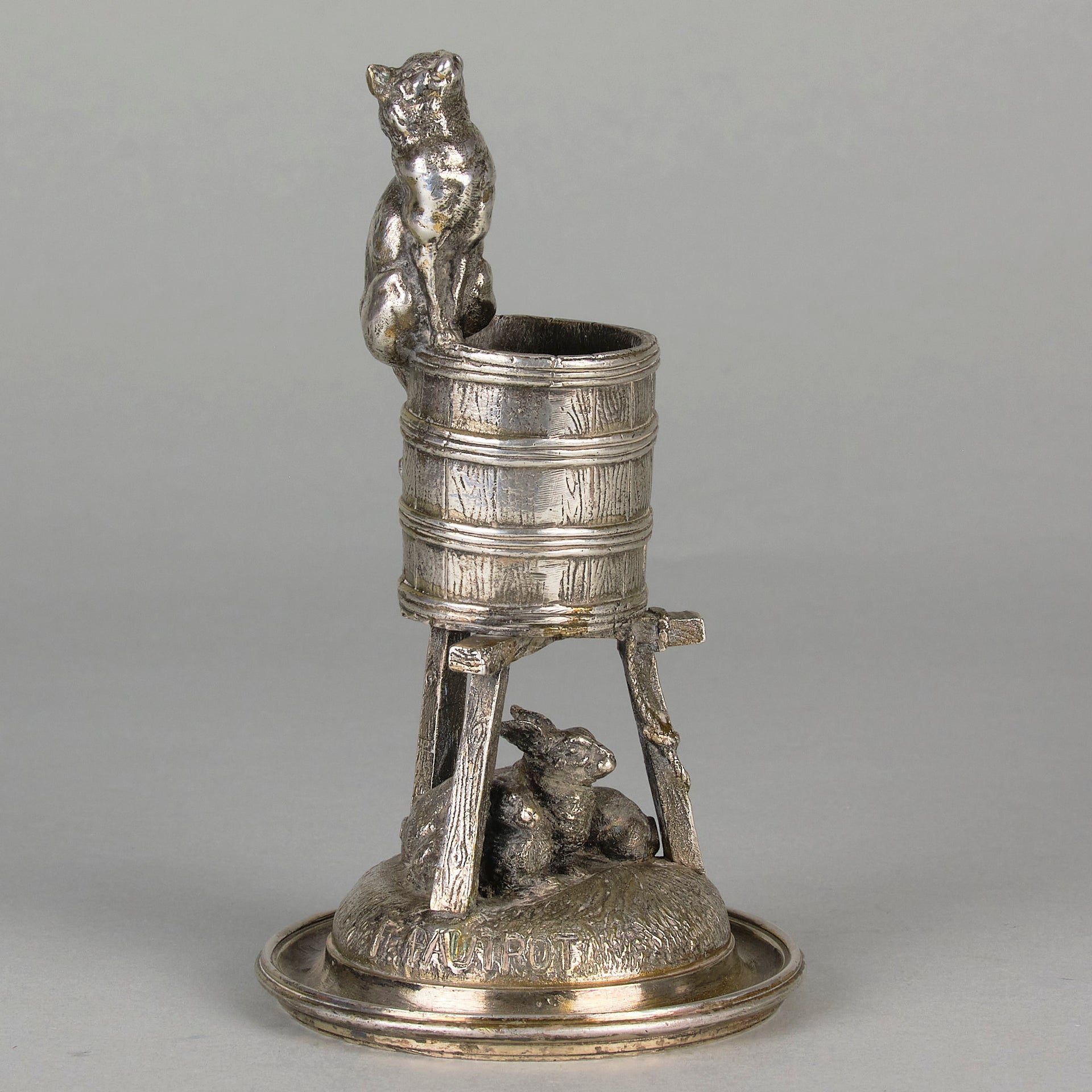 Pautrot Cat & Bunnies - Ferdinand Pautrot Bronze - Hickmet Fine Arts