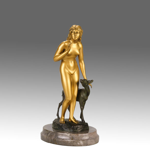 Woman and Deer - Perrot Bronze - Hickmet Fine Arts  