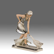 Royal Dux Girl And Geese - Art Deco Porcelain - Hickmet Fine Arts 