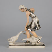 Royal Dux Girl And Geese - Art Deco Porcelain - Hickmet Fine Arts 