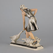 Royal Dux Girl And Geese - Art Deco Porcelain - Hickmet Fine Arts 