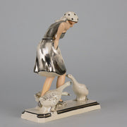 Royal Dux Girl And Geese - Art Deco Porcelain - Hickmet Fine Arts 