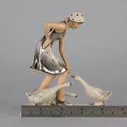 Royal Dux Girl And Geese - Art Deco Porcelain - Hickmet Fine Arts 