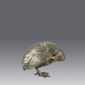 Japanese Okimono - Silvered Partridge- Antique Bronze - Hickmet Fine Arts